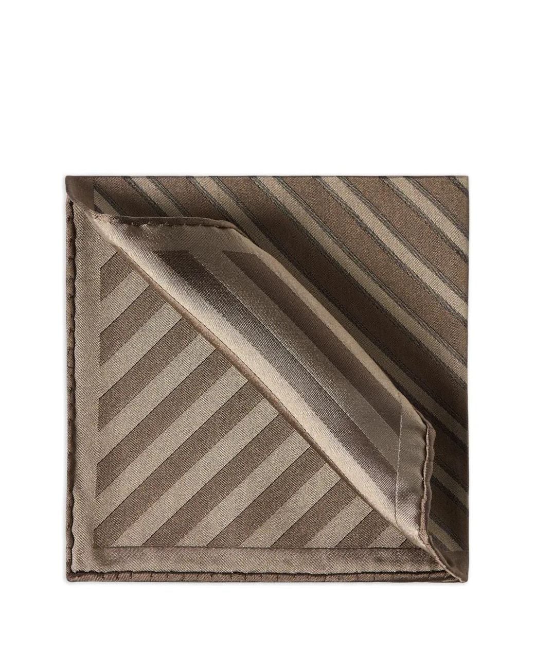 Brunello Cucinelli Brown Regimental-Stripe Silk Pocket Square for men