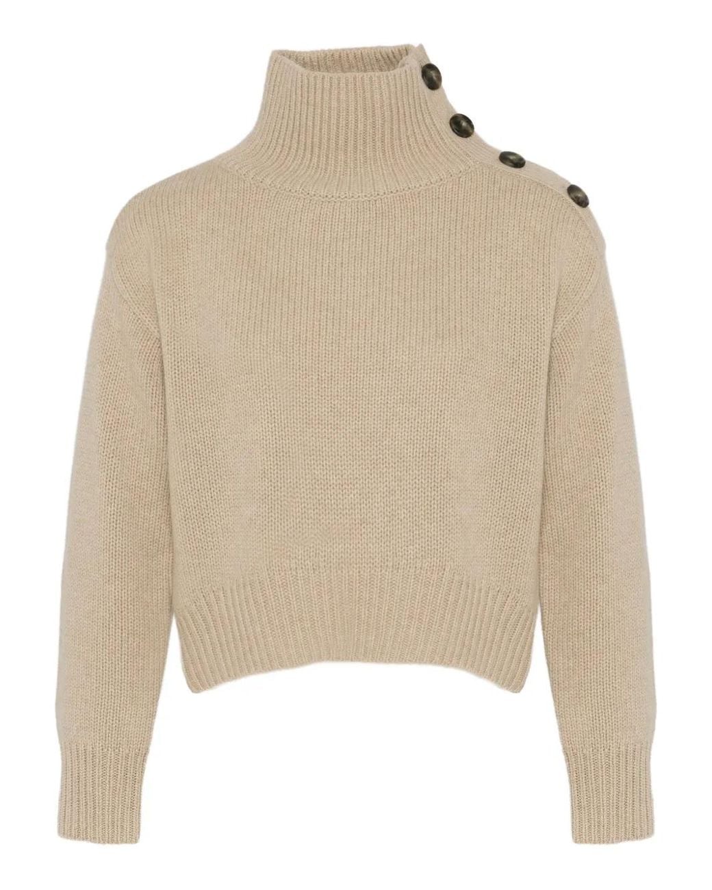 Yves Salomon Natural High-Neck Buttoned Sweater