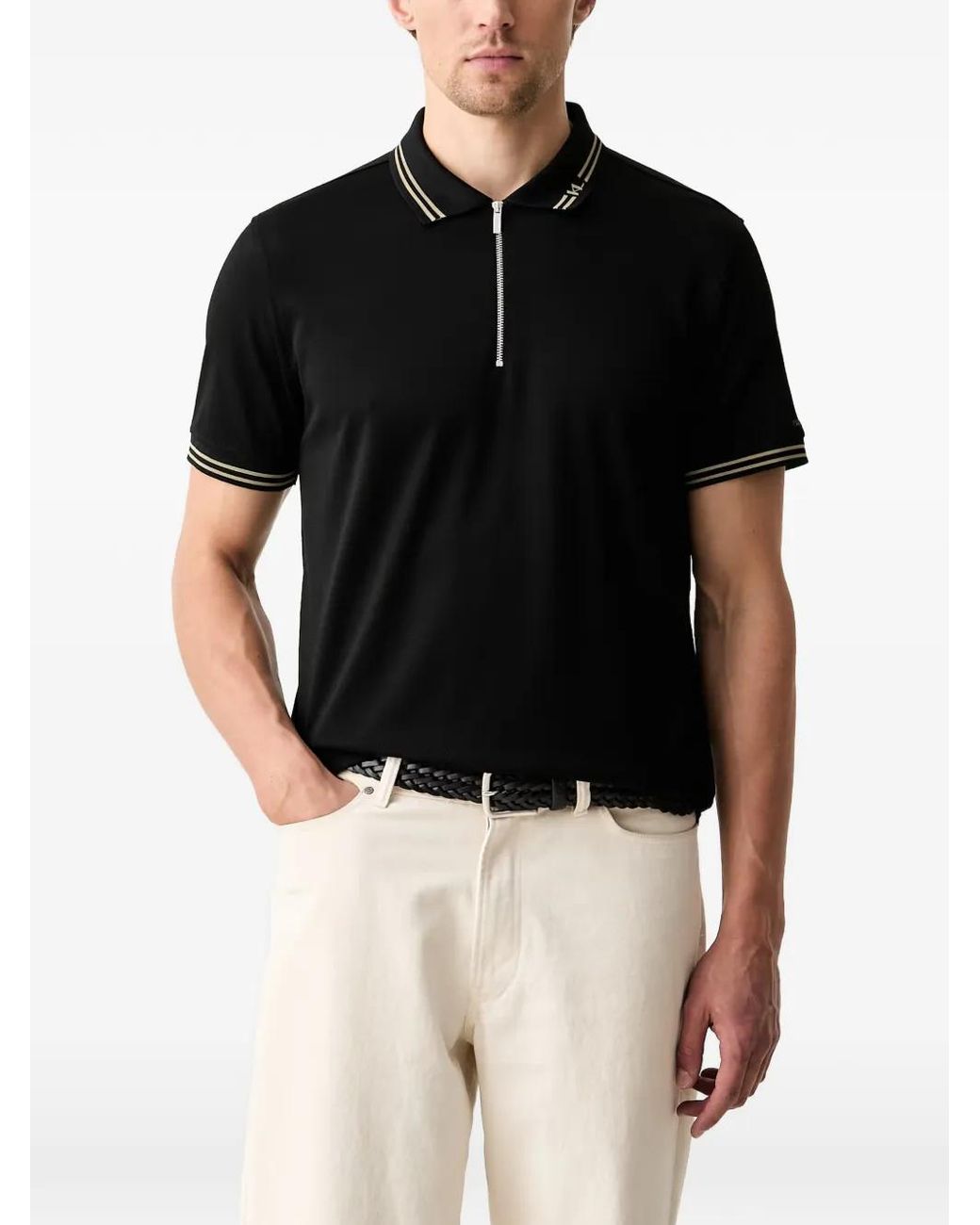 Karl Lagerfeld Black Zip-Fastening Tipped Polo Shirt for men