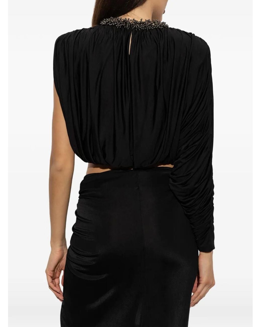 Self-Portrait Black Jersey Asymmetric Sleeve Top