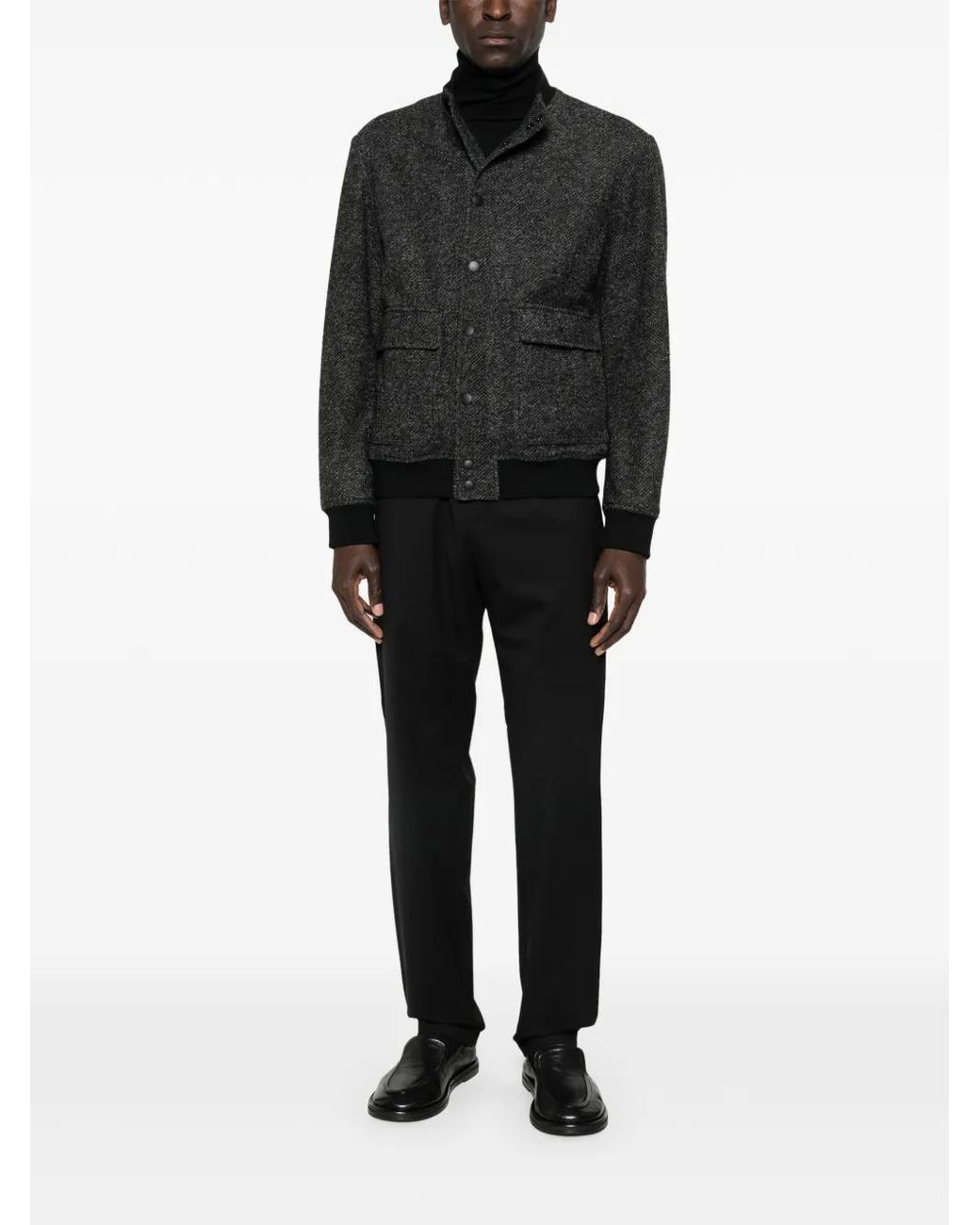 Canali Black Herringbone-Pattern Pocket Jacket for men