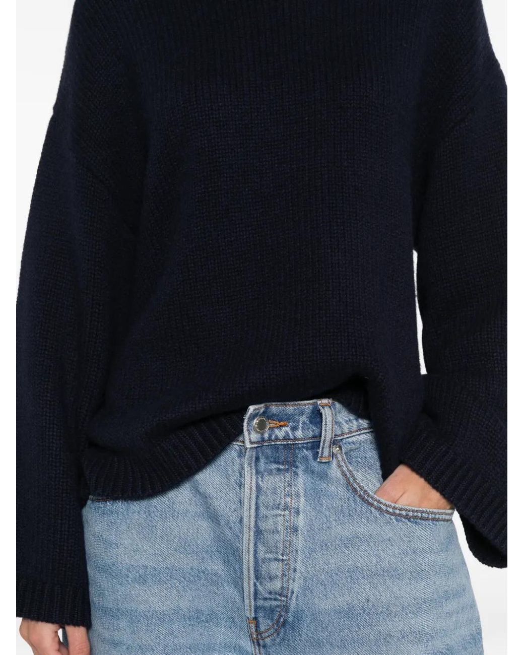 Soft Goat Blue Chunky Cashmere Crew-Neck Sweater