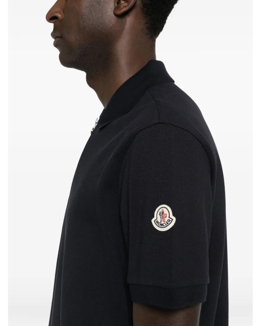 Moncler Black Zip Piqué Polo Shirt for men
