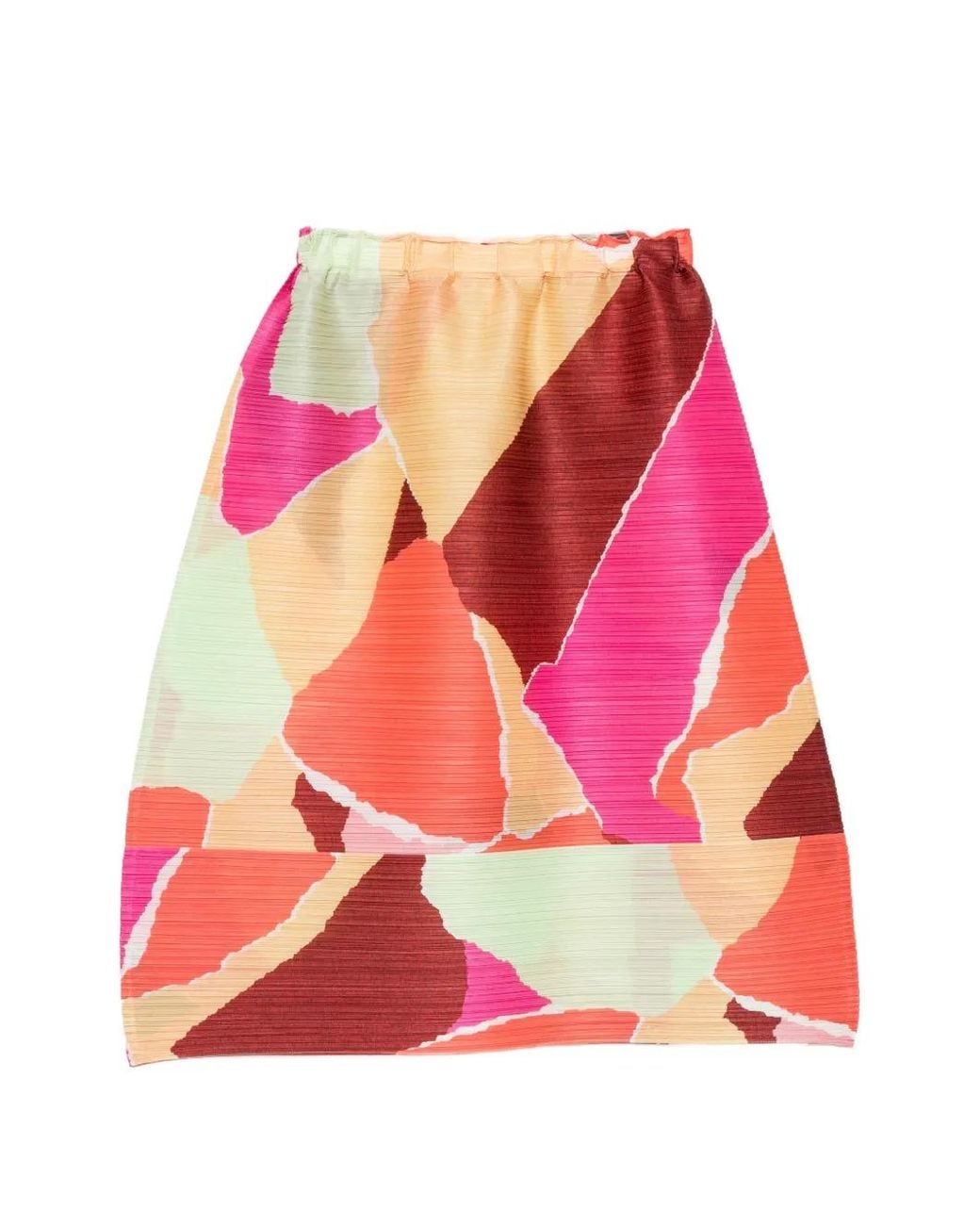 Pleats Please Issey Miyake Pink Pleated Abstract-Print Skirt