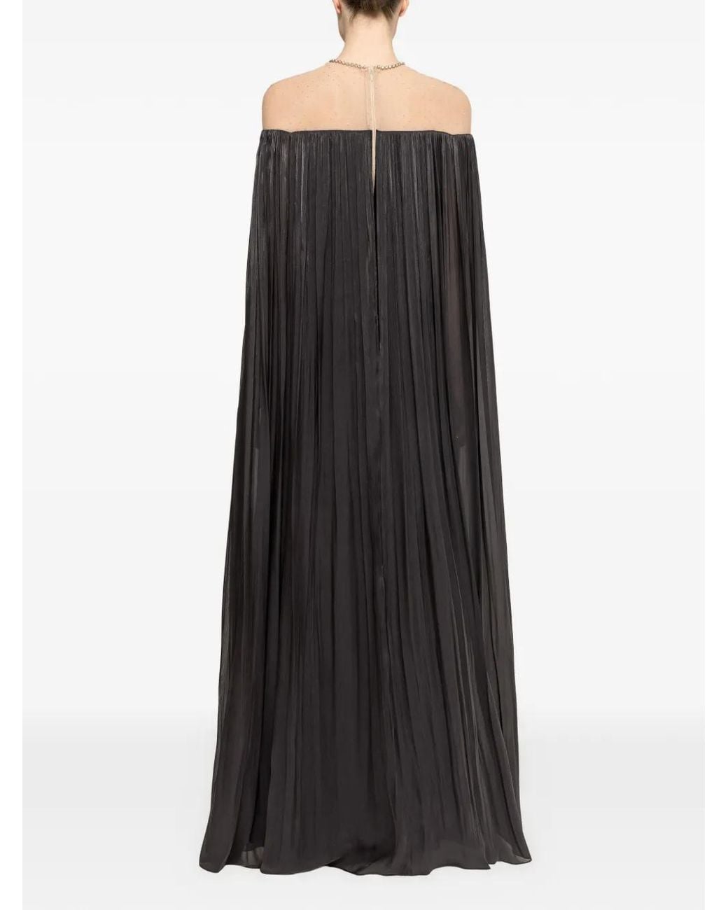 Nissa Black Cape-Design Chiffon Maxi Dress