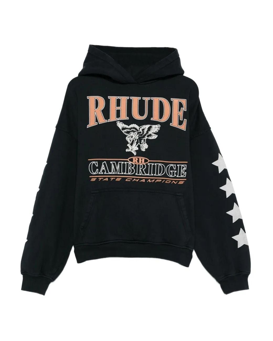 Rhude Black Graphic Print Hoodie for men