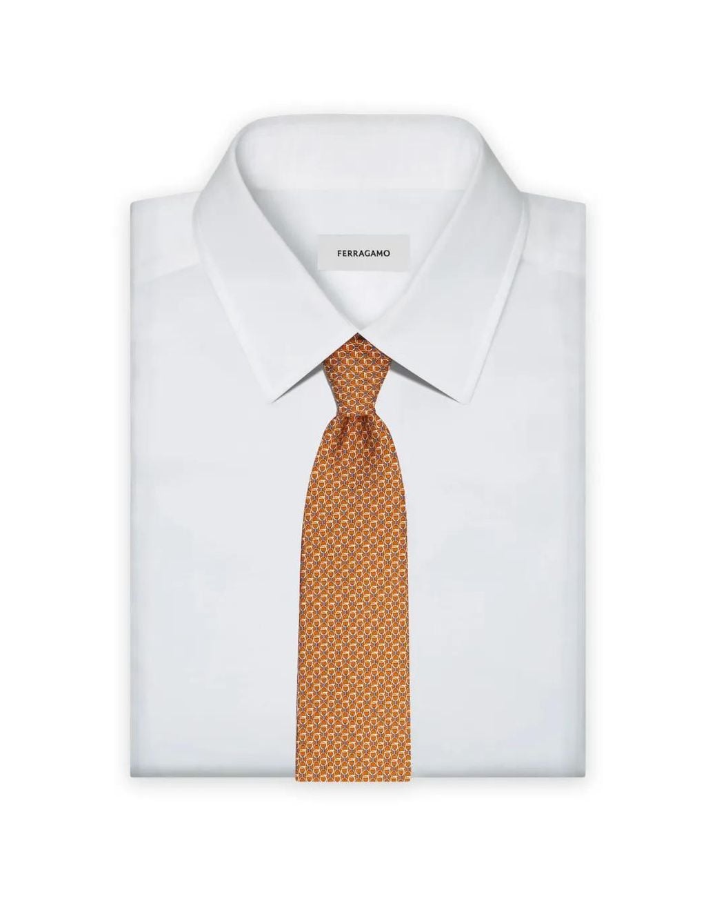 Ferragamo White Gancini Links Print Silk Tie for men