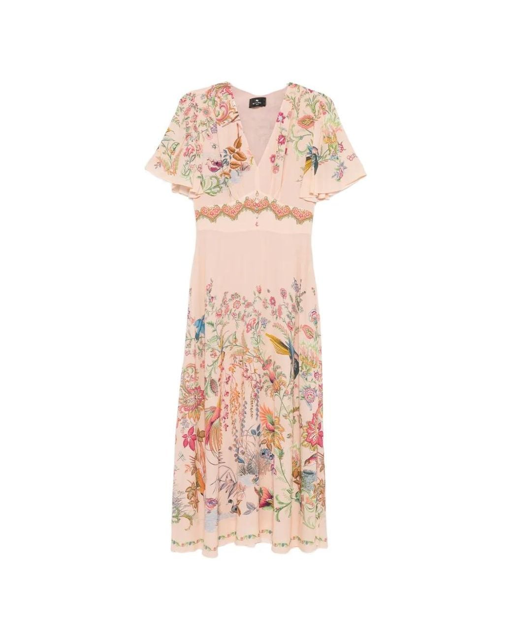 Etro Pink Floral Print V-Neck Dress