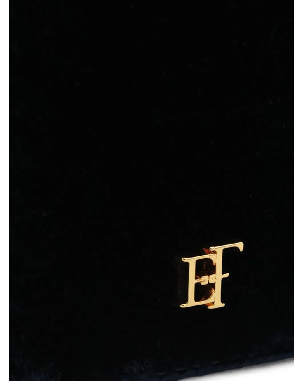 Elisabetta Franchi Black Velvet Shoulder Bag With Crocodile Print