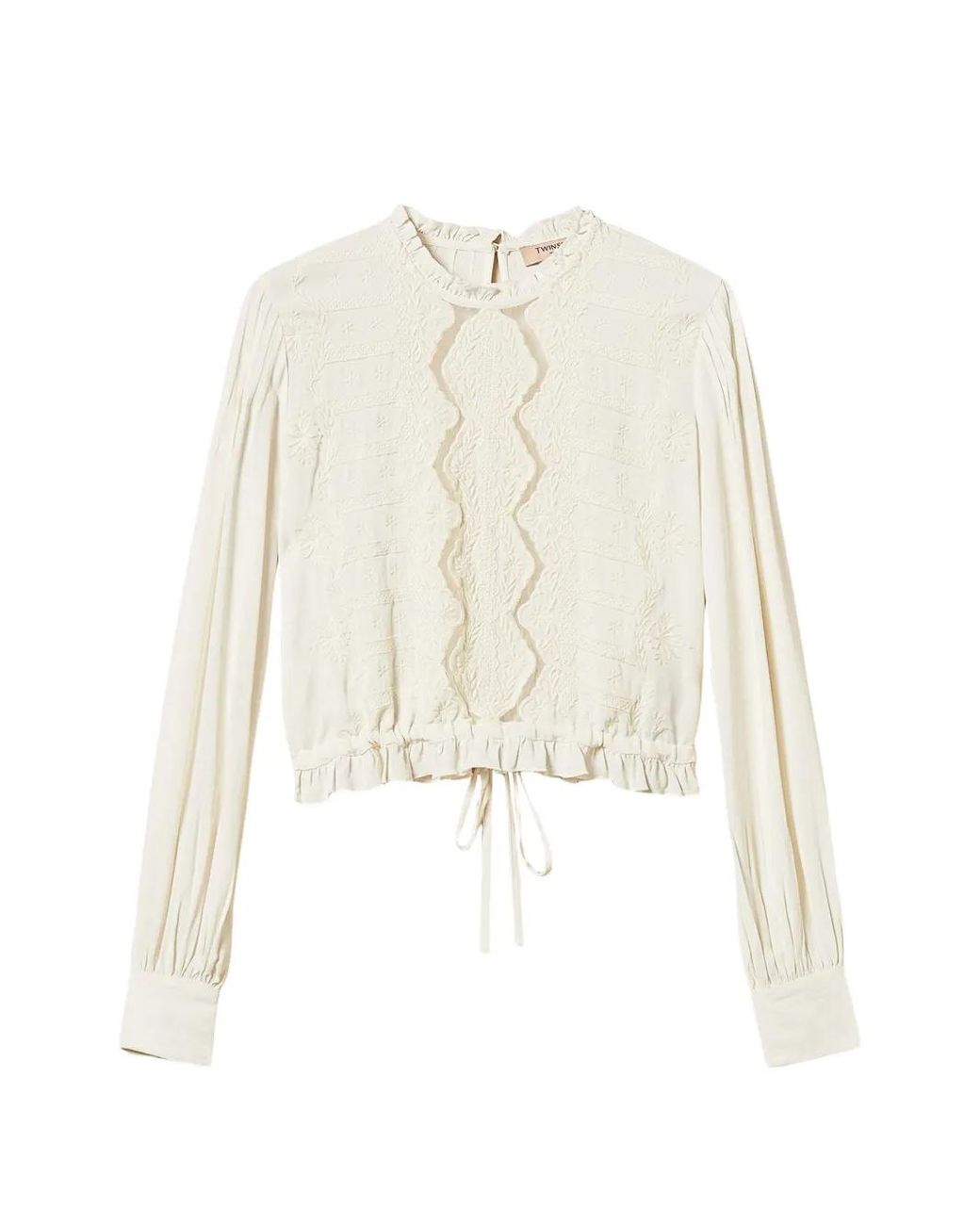 Twinset White Crêpe Blouse With Floral Embroidery
