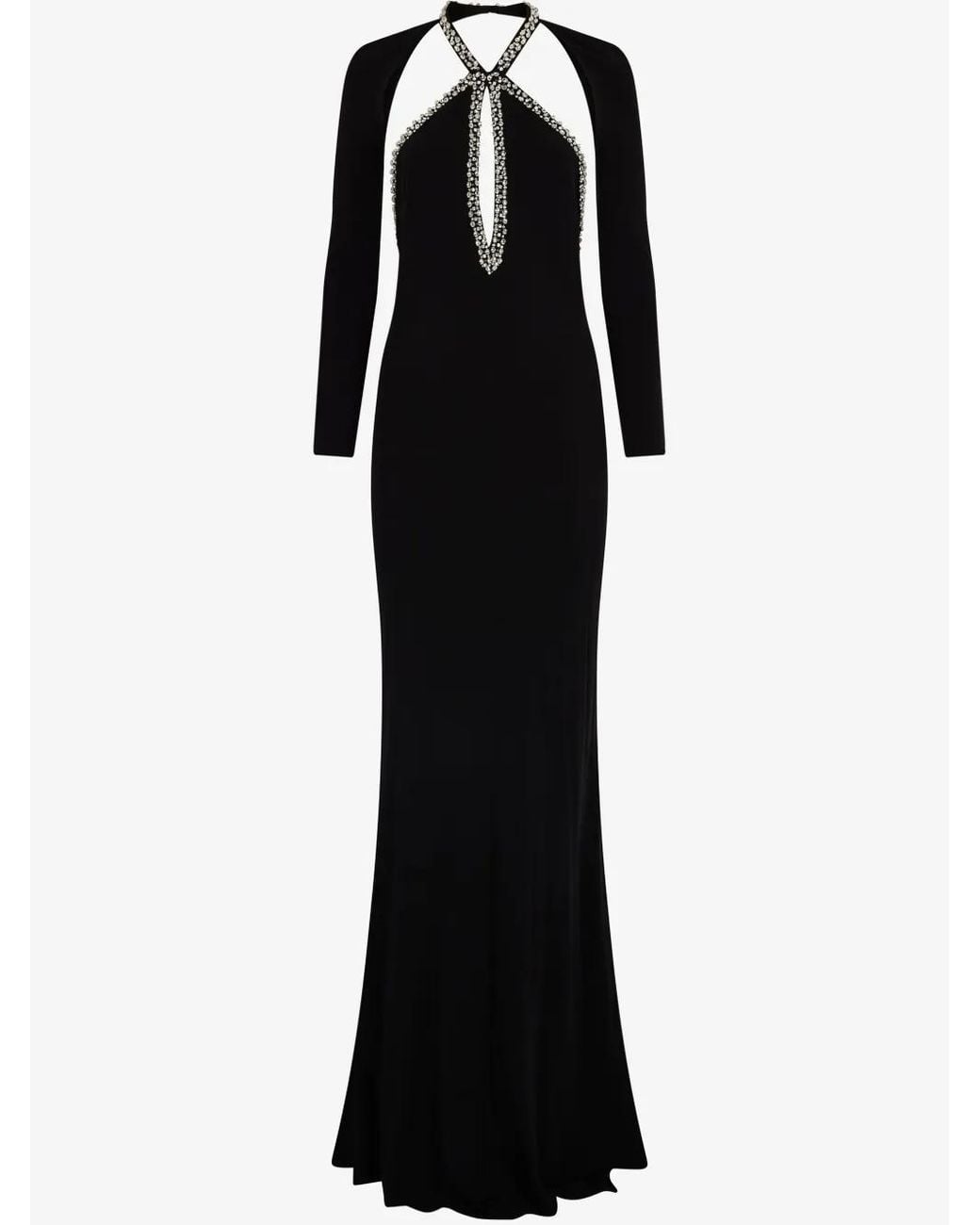Roberto Cavalli Black Crystal-Embellished Evening Gown