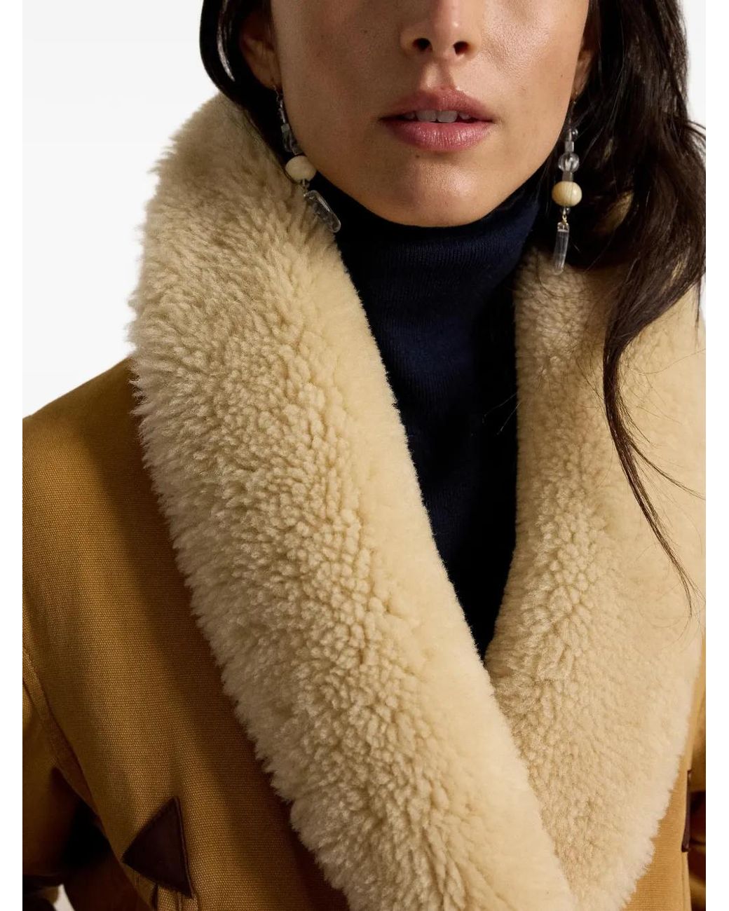 Polo Ralph Lauren Metallic Country Ranch Shearling-Collar Belted Coat