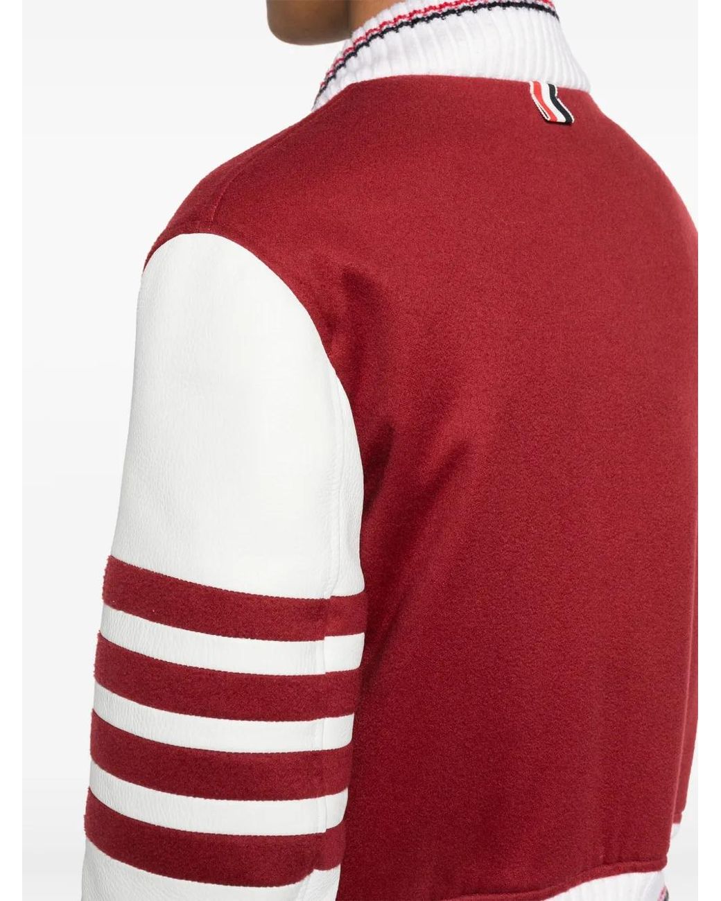 Thom Browne Red 4-Bar Stripes Varsity Jacket