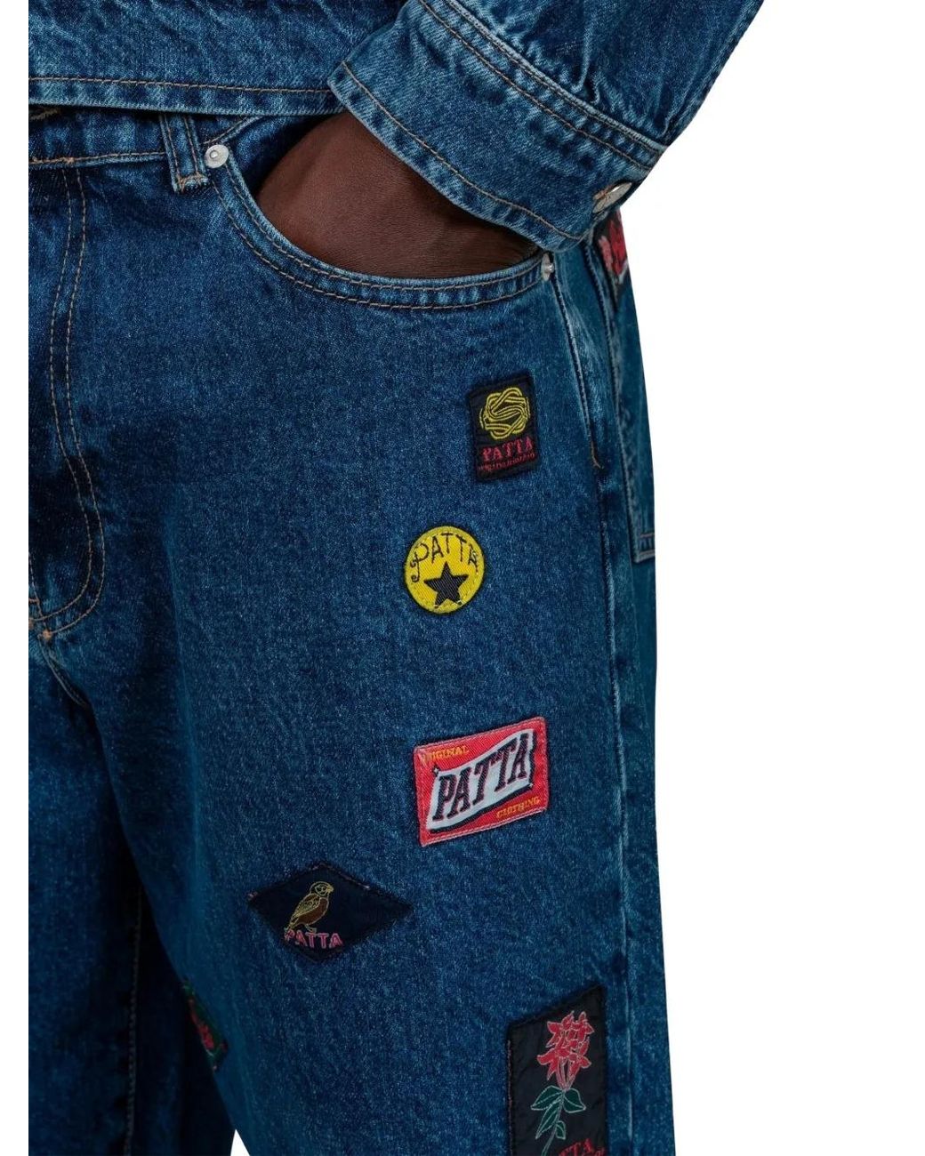 PATTA Blue Patchwork Labelled Trousers for men