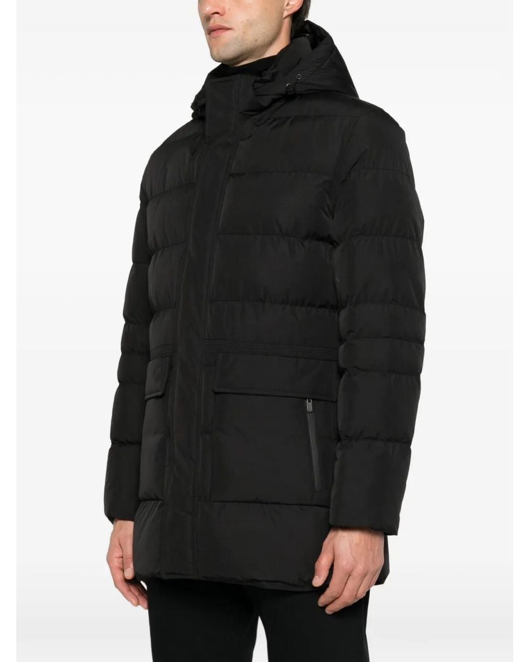 SERGIO MORETTI FIRENZE Black Hooded Quilted Jacket for men
