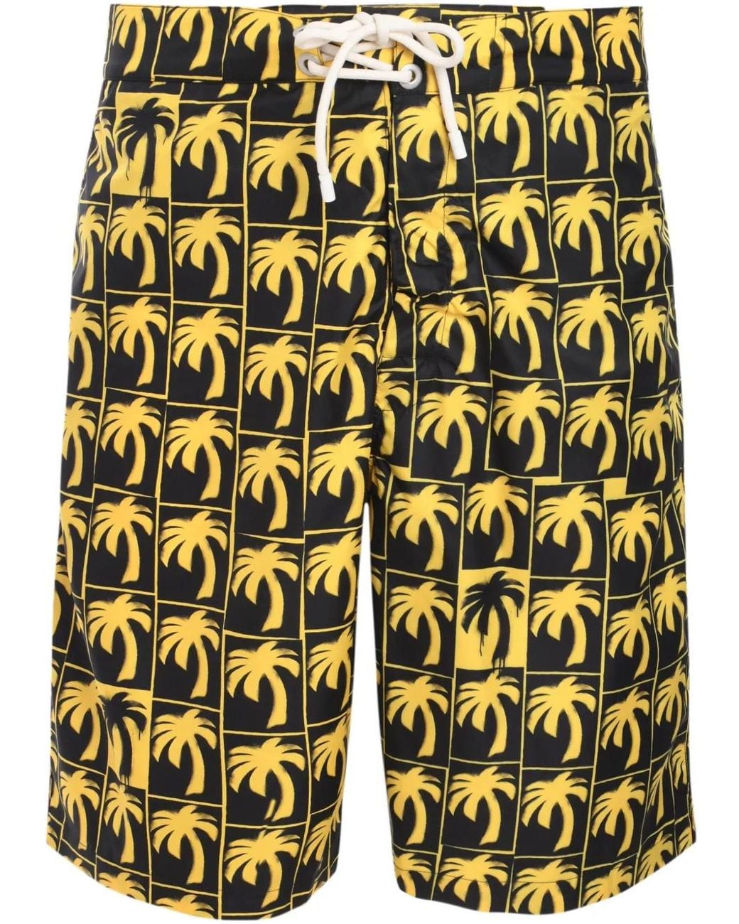 Palm Angels Yellow Dripping Palms Swim Shorts for men