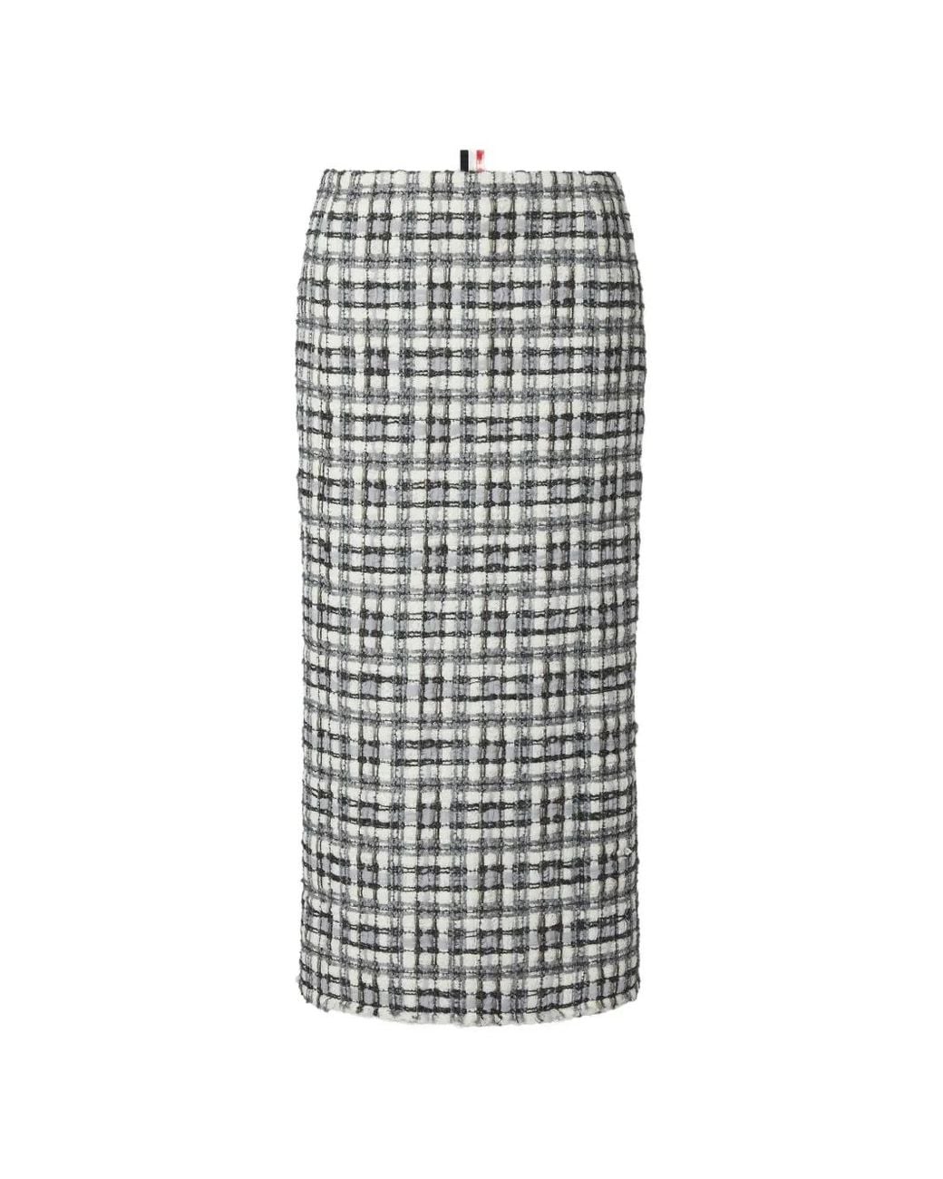 Thom Browne White Sheer Organza Ribbon Tweed Pencil Skirt With Fray Edge