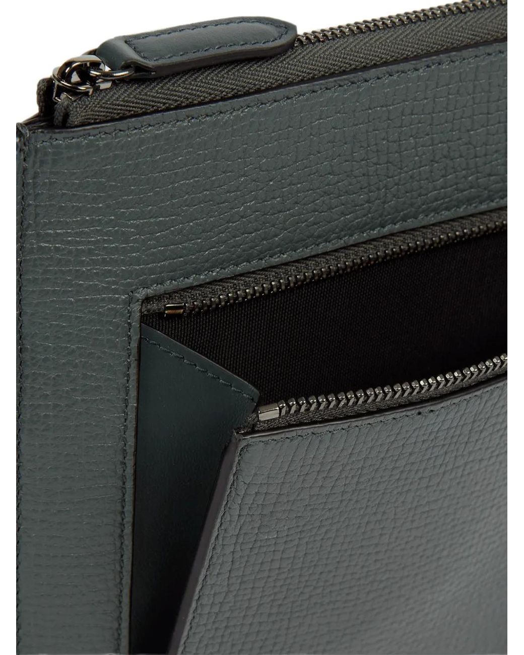 Smythson Gray Ludlow-Leather Flat Travel Pouch