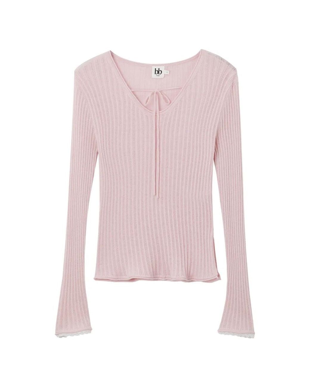 B+ AB Pink Tie Ribbed Top