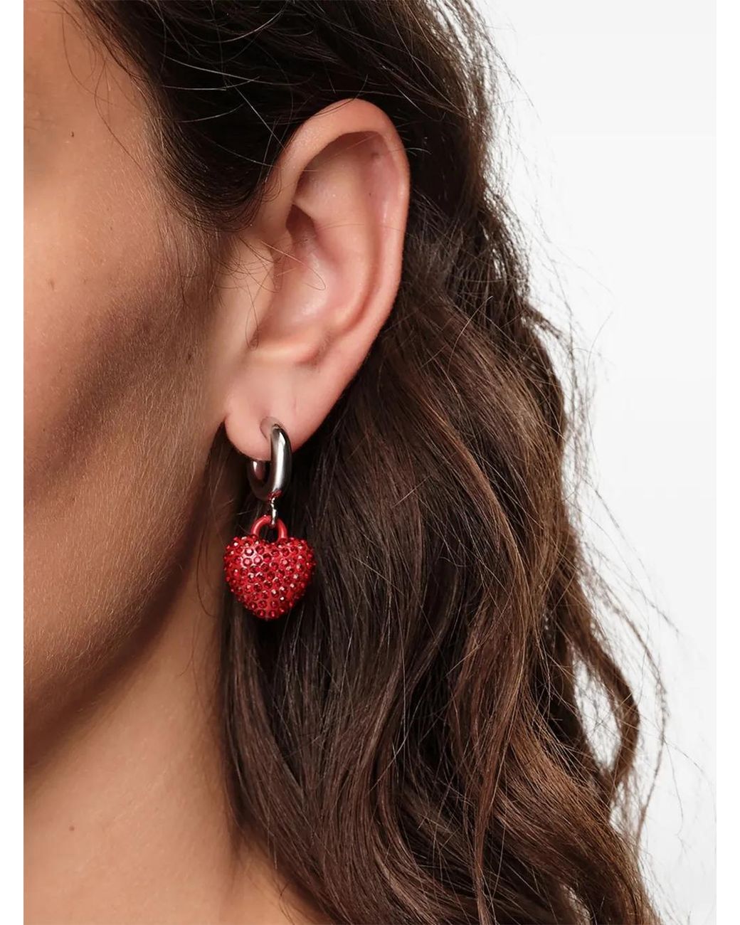 Bimba Y Lola Red Hoop Earrings With Crystals Heart
