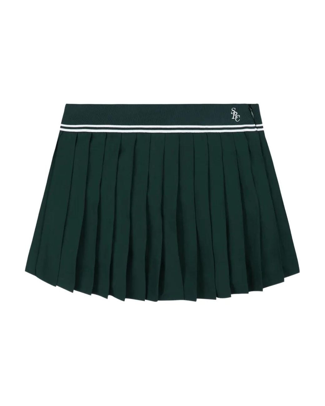 Sporty & Rich Green Pleated Logo-Embroidery Mini Skirt