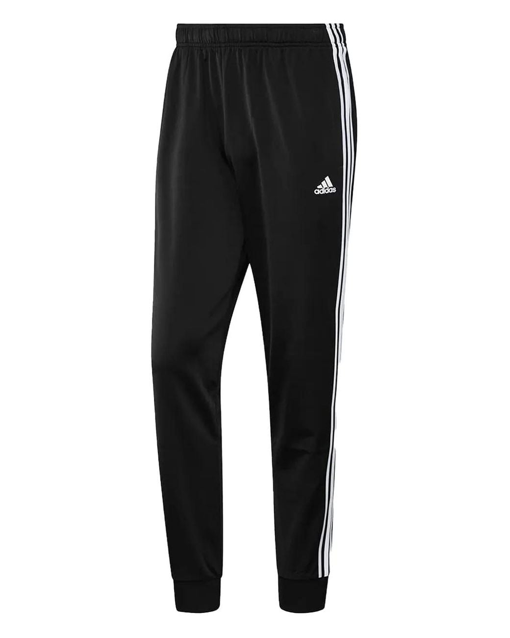 Adidas Black Essentials Warm-Up Tapered 3-Stripes Track Trousers for men