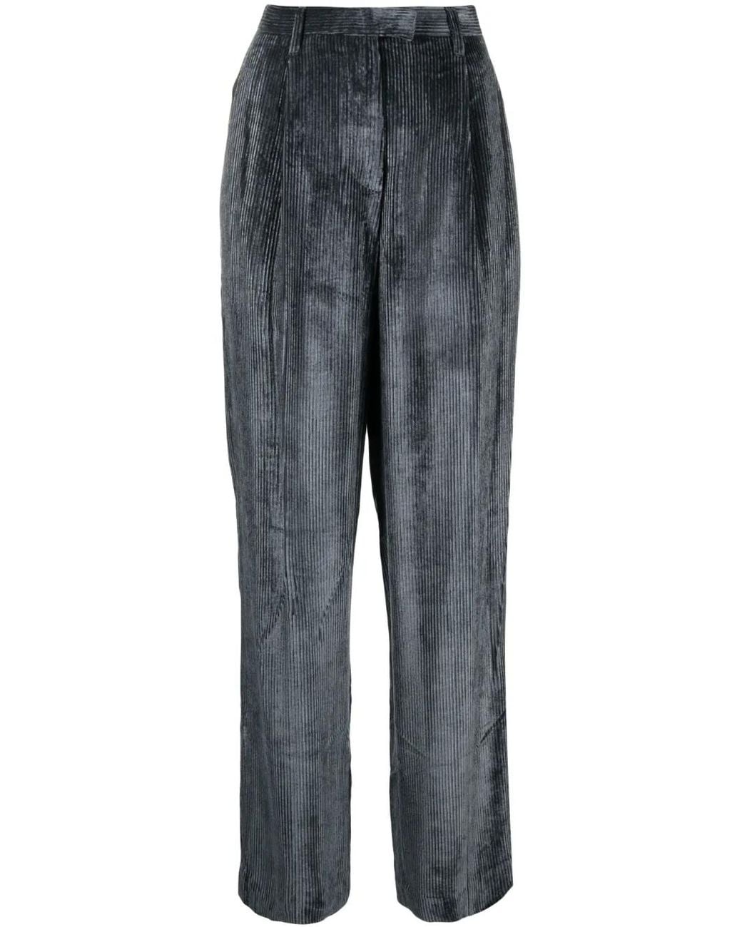 Brunello Cucinelli Gray Ribbed-Velvet Tailored Trousers