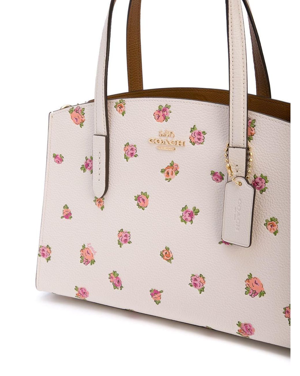 COACH Leather Floral Print Tote Bag in White | Lyst
