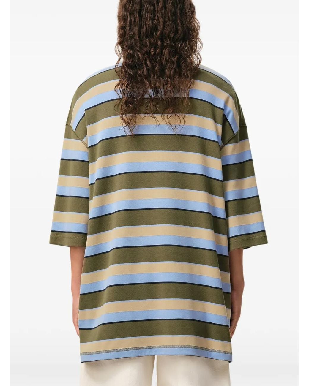 AMI Green Striped Cotton Ami Patch Polo
