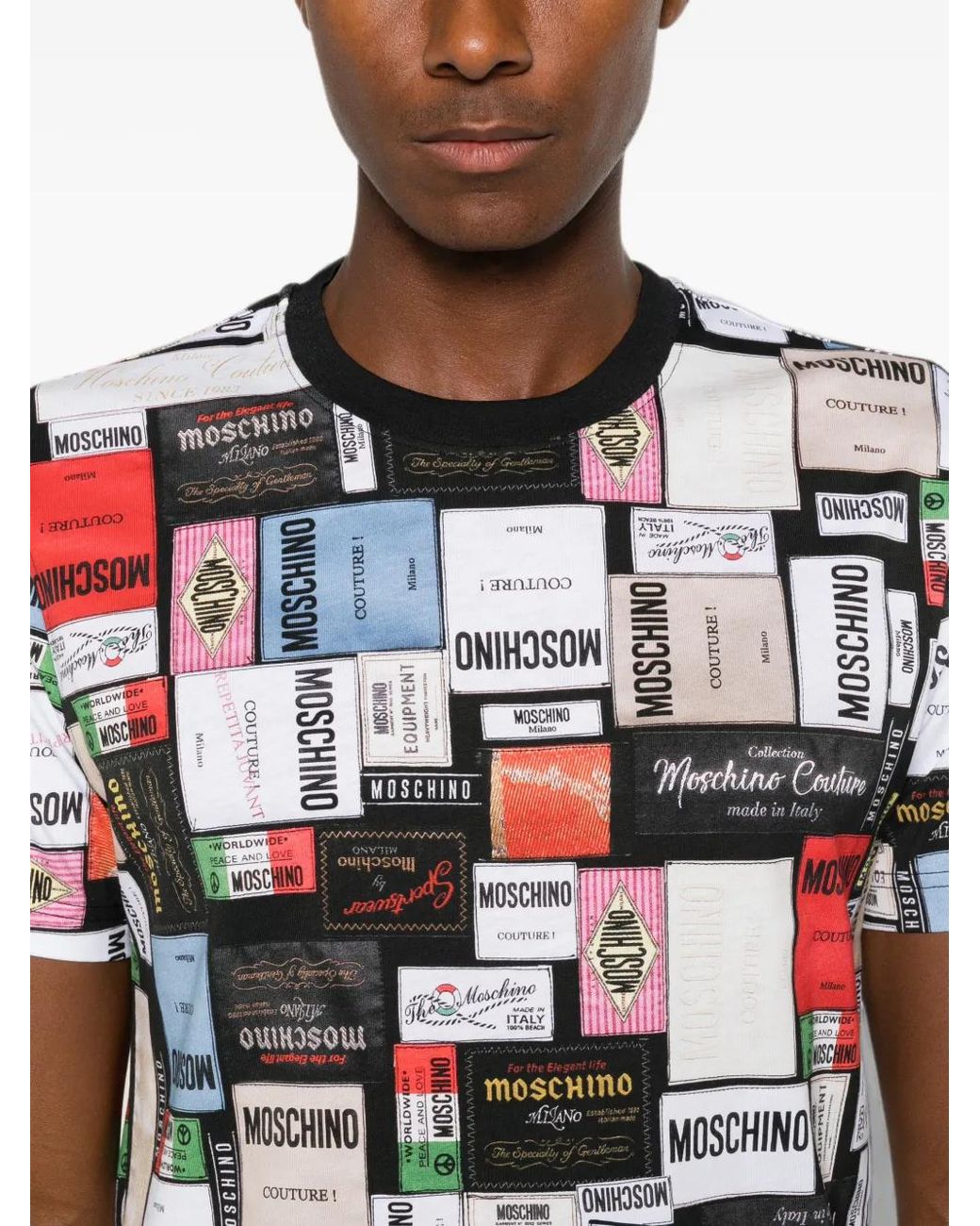 Moschino Red Couture Label-Print T-Shirt for men
