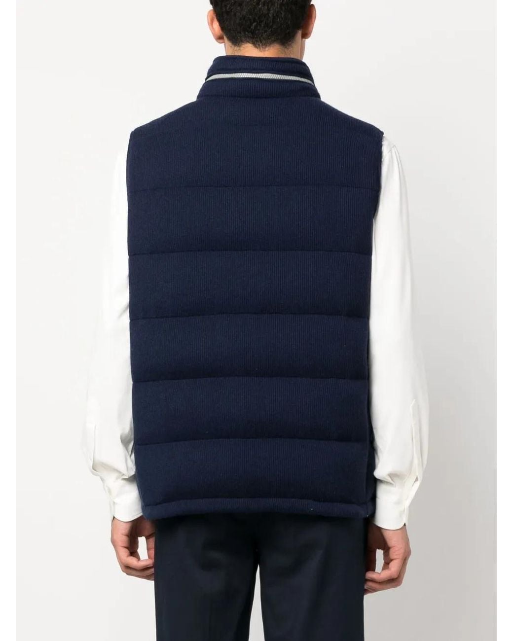 Brunello Cucinelli Blue Ribbed Padded Gilet for men