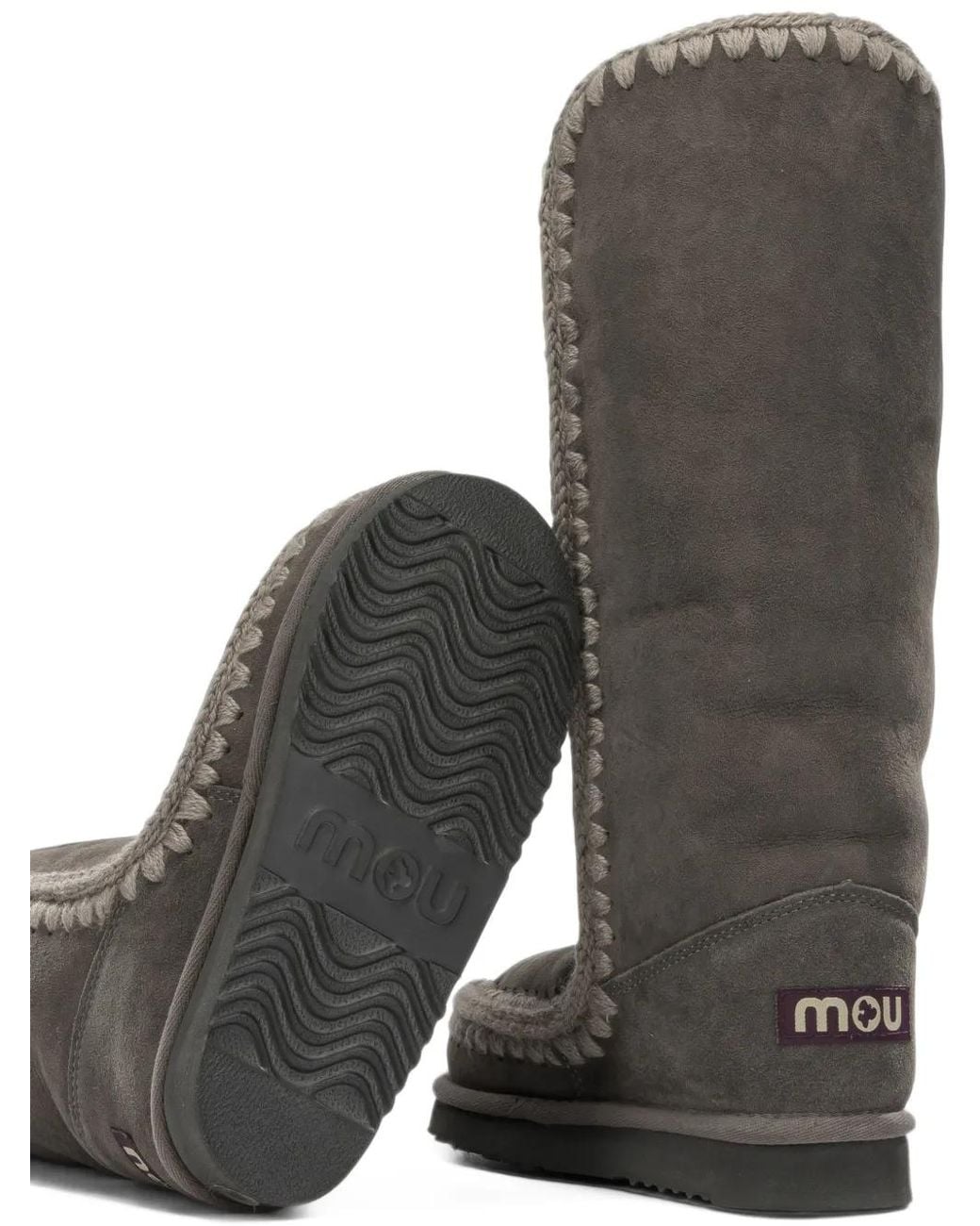 Mou Gray Eskimo Crochet-Trim Sheepskin Boots