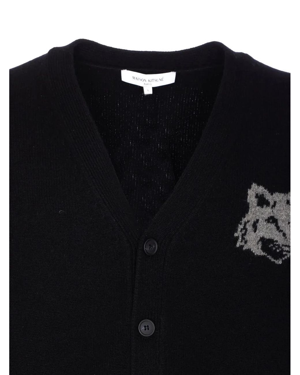 Maison Kitsuné Black Fox-Head Buttoned Cardigan for men