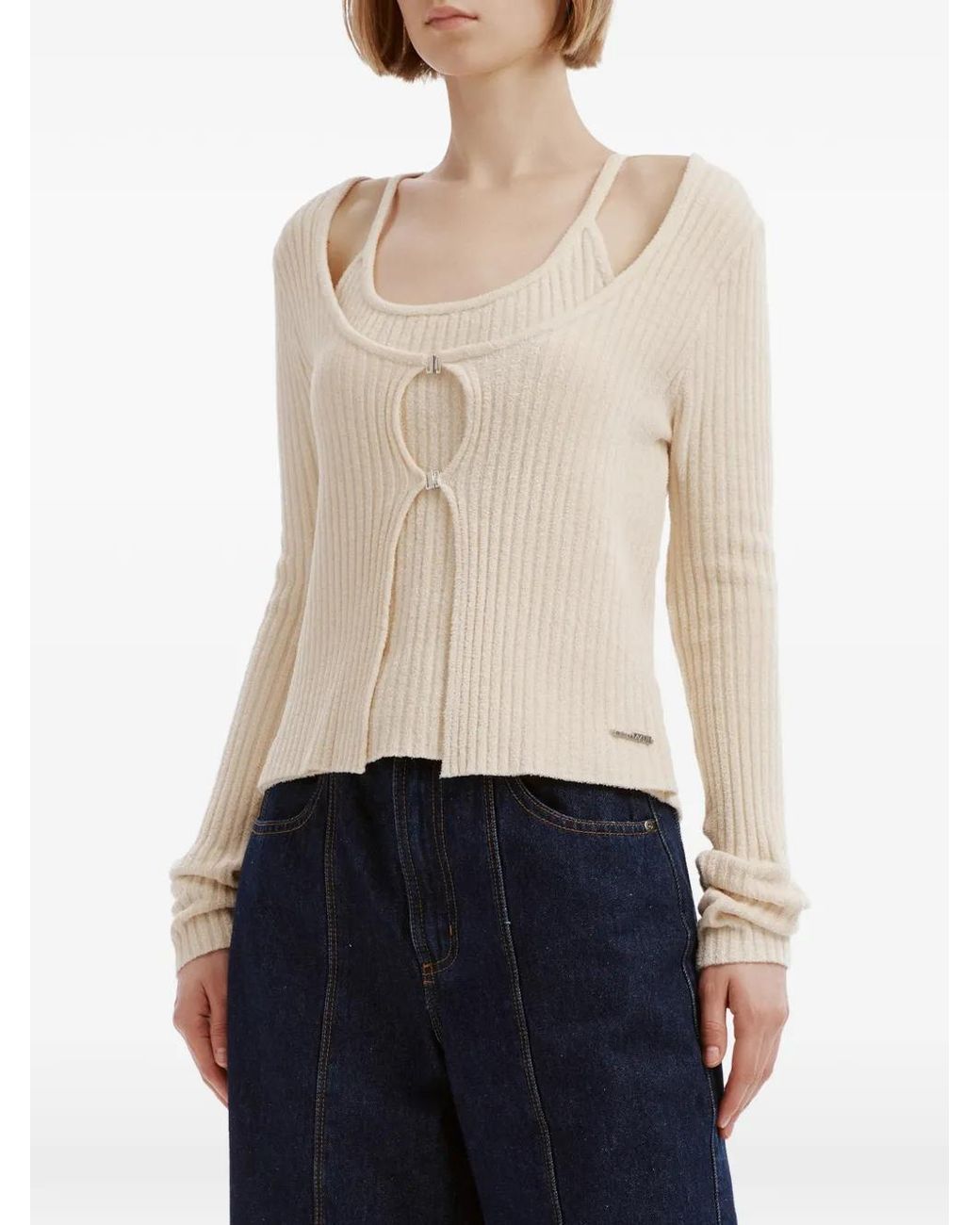 Izzue Natural Ribbed-Knit Layered-Effect Sweater