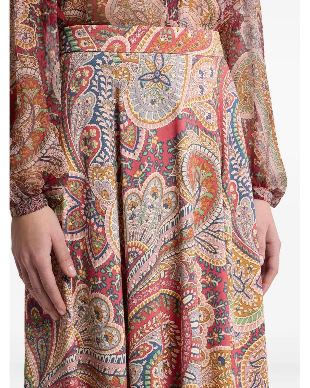 Etro Pink Paisley-Print Midi Skirt