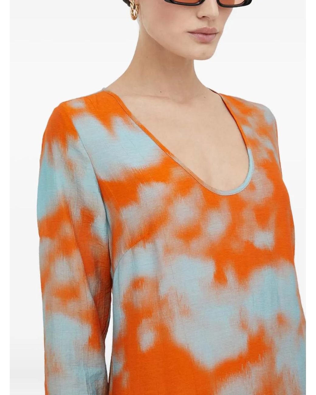 Samsøe & Samsøe Orange Long-Sleeves Split Midi Dress
