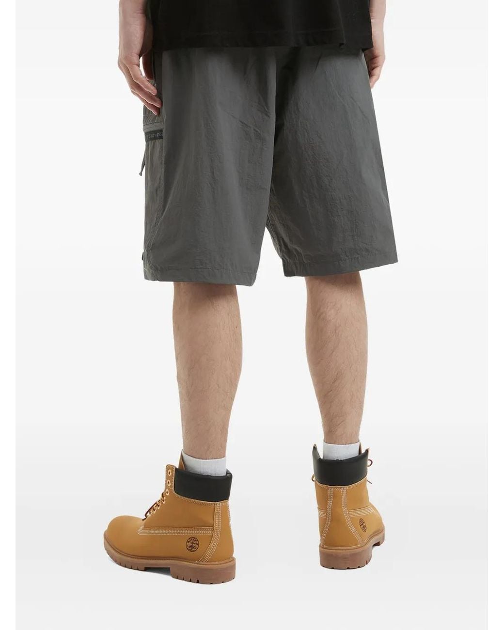 Alpha Industries Gray Logo-Tape Cargo-Pockets Shorts for men