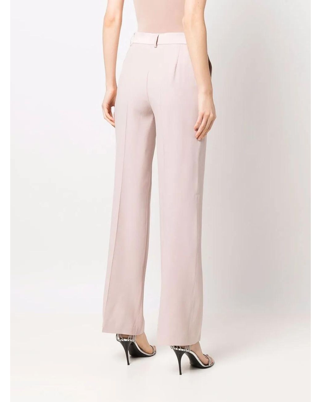 Alberta Ferretti Pink Satin-Trim Wide-Leg Trousers