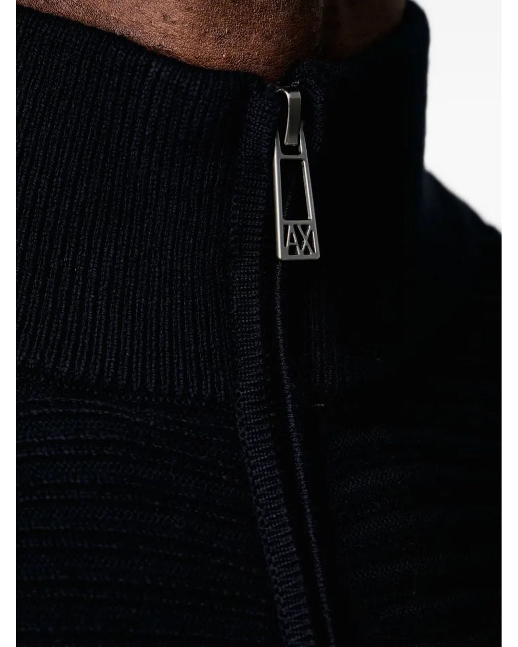 ARMANI EXCHANGE Black Ribbed Quarter-Zip Sweater for men