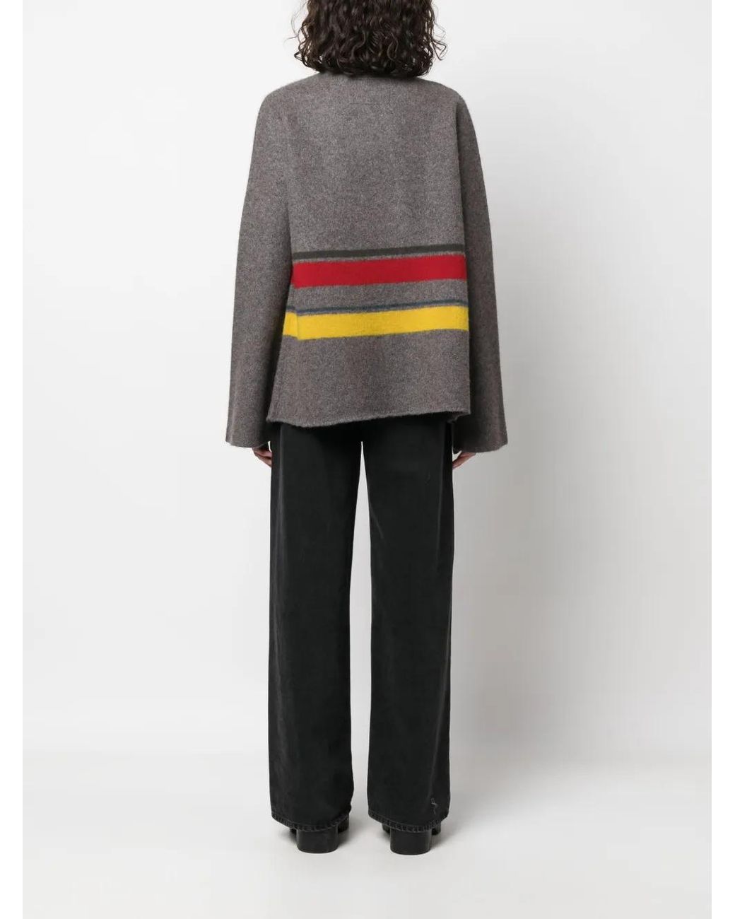 Frenckenberger Gray Stripe-Print Cashmere Cardigan