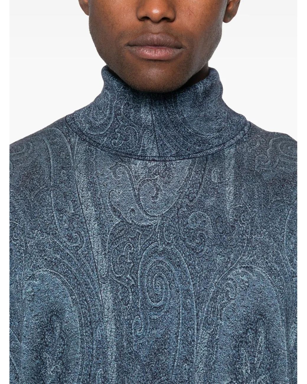 Etro Blue Textured Knit Turtleneck For for men
