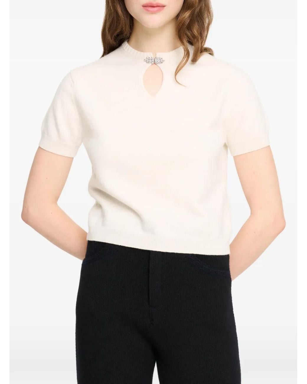 Barrie White T-Shirt En Maille À Ouverture Goutte D'Eau Et Bijou