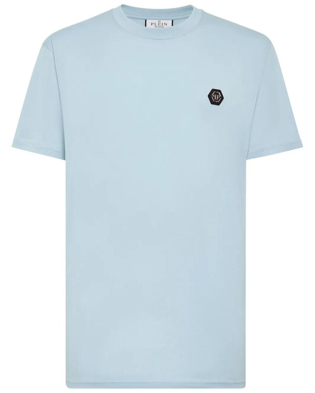 Philipp Plein Blue Logo-Print Cotton T-Shirt for men