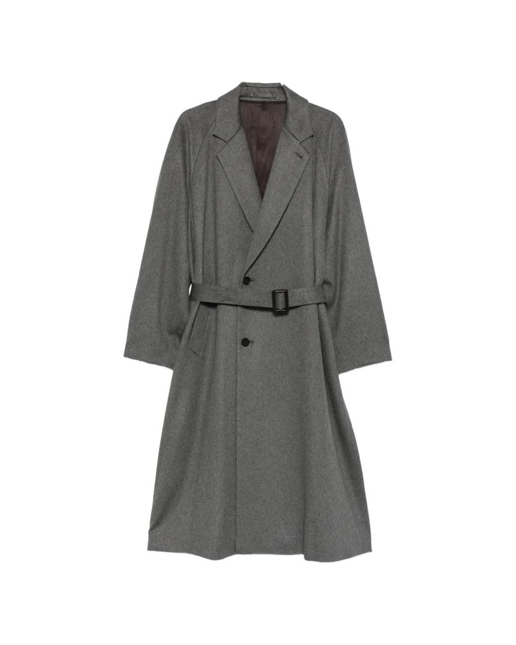 Ssstein Gray Belted Double-Breasted Coat for men