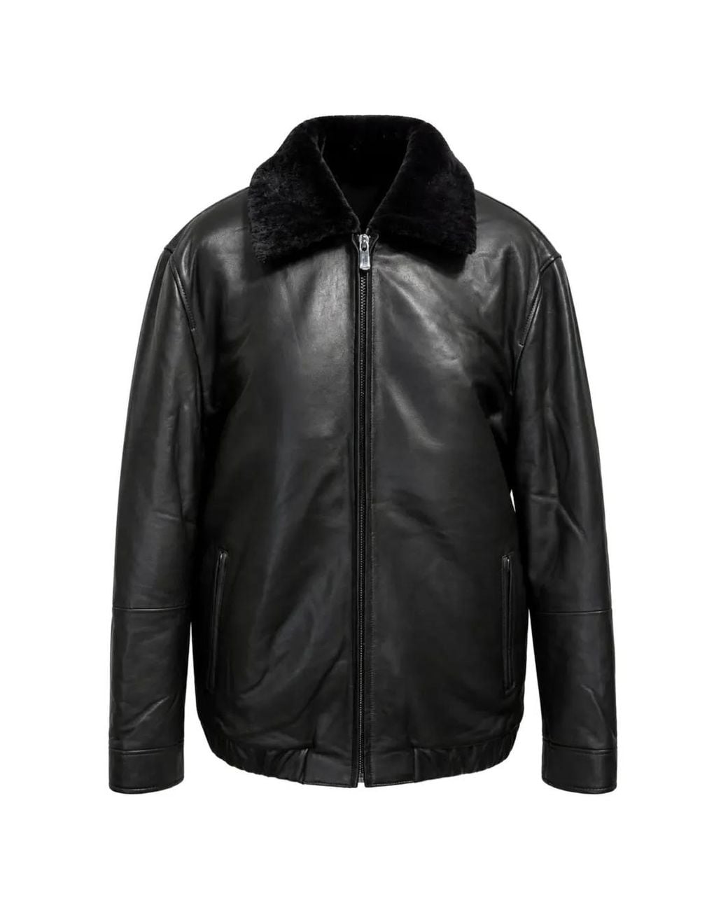 Poche Paris Black Veste En Cuir À Col Lainé for men