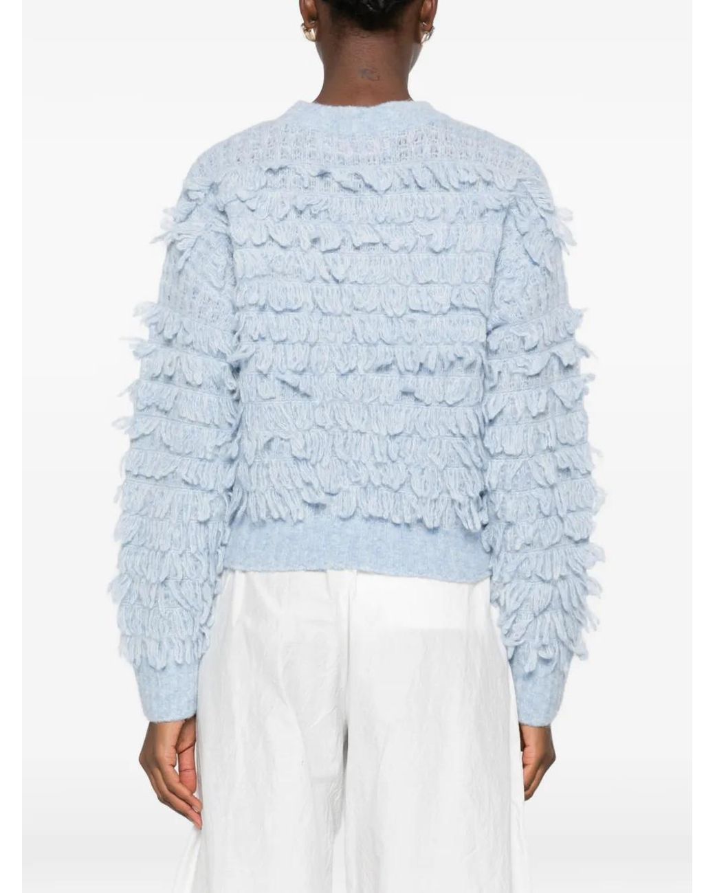 ABSOLUT CASHMERE Blue Yara Fringe-Detail Crew-Neck Sweater
