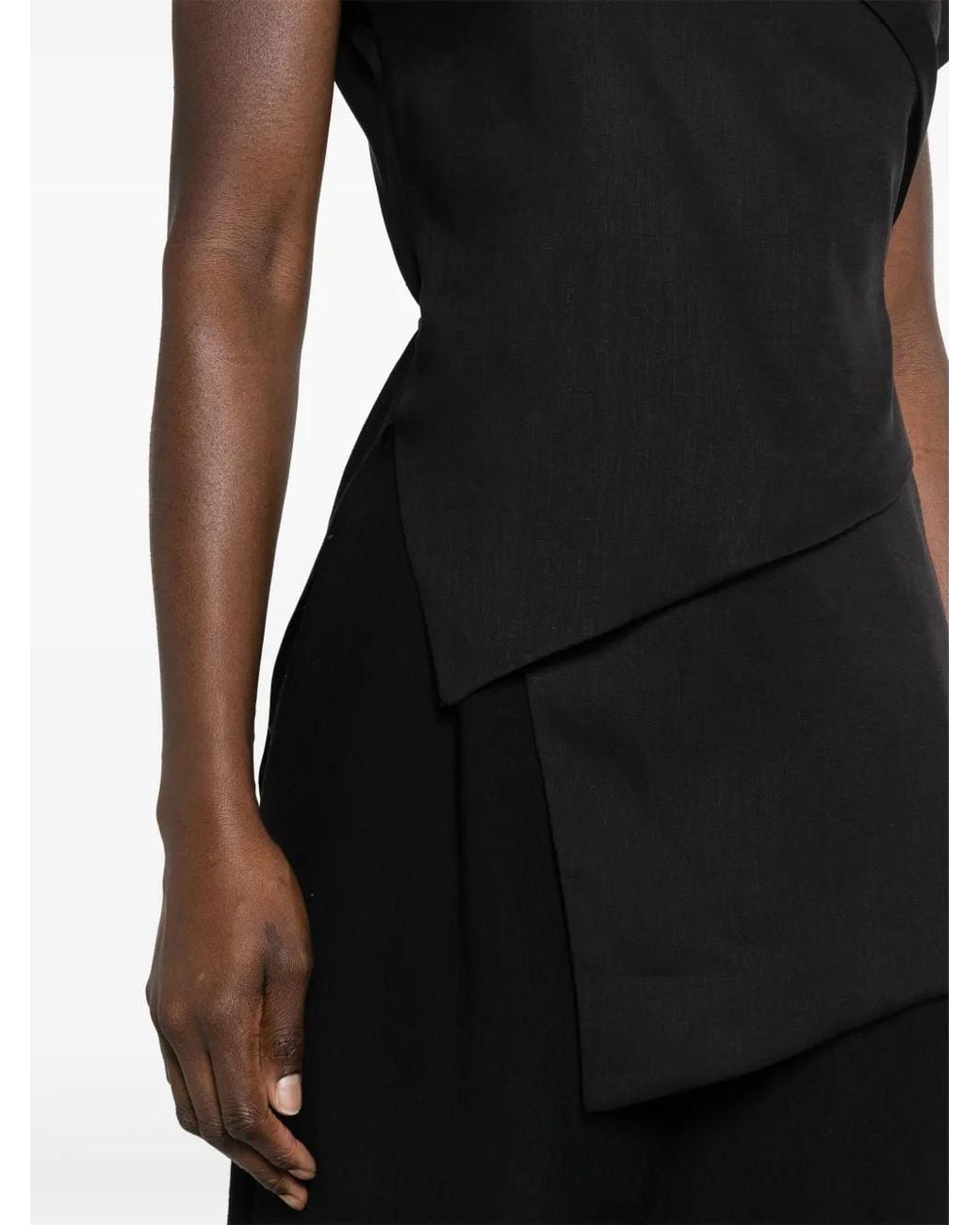 Fabiana Filippi Black Asymmetric Linen Wrap Top