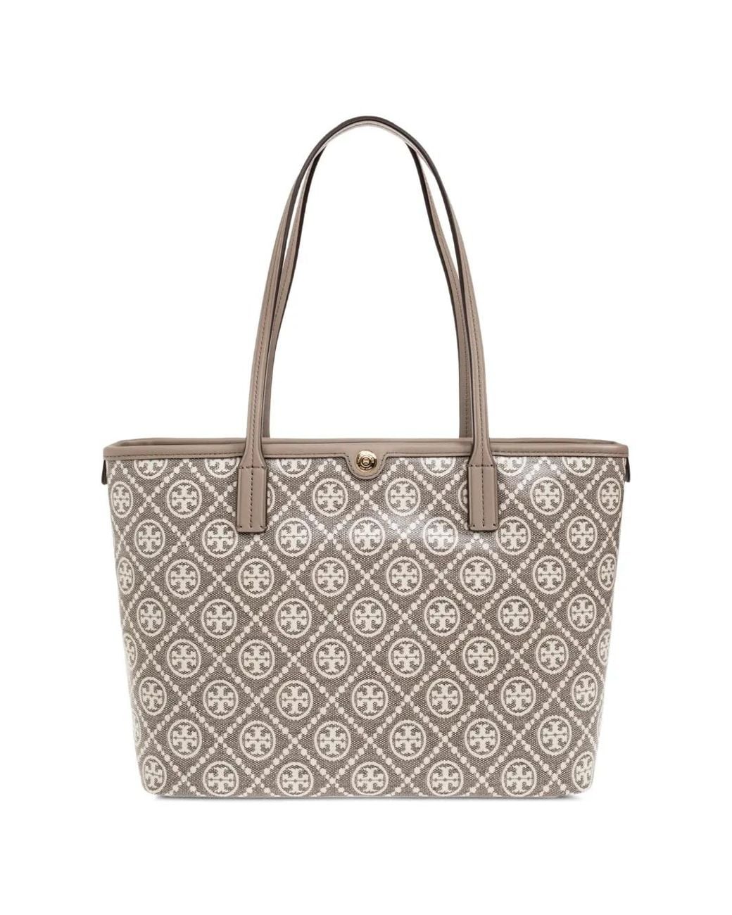 Tory Burch White T Monogram Coated Jacquard Small Zip Tote