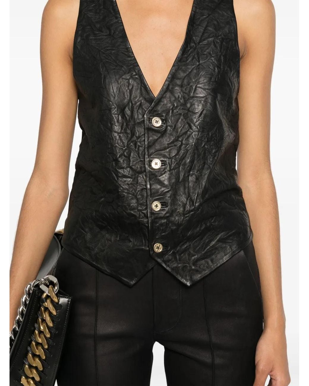 Zadig & Voltaire Black Emile Crinkled Leather Waistcoat