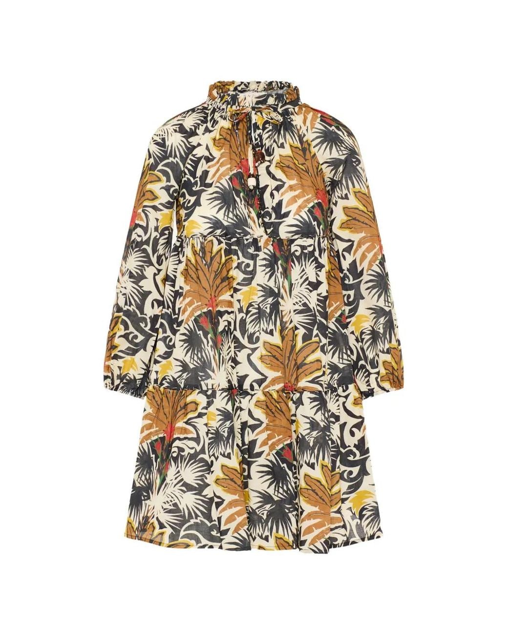 Anjuna White Clara Leaf-Print Tiered Mini Dress